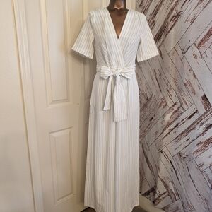 Elegant White Striped Maxi Dress